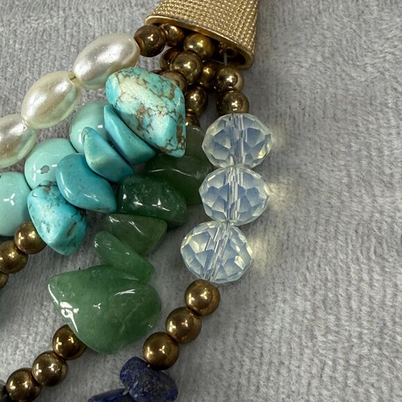 Multilayer Beaded Necklace Faux Turquoise, Faux Pearls & Gemstones Multicolor - Picture 12 of 16